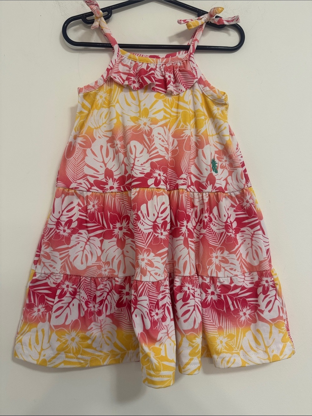 Tommy Bahama Pink Yellow Floral Tiered Sundress with Tie Straps